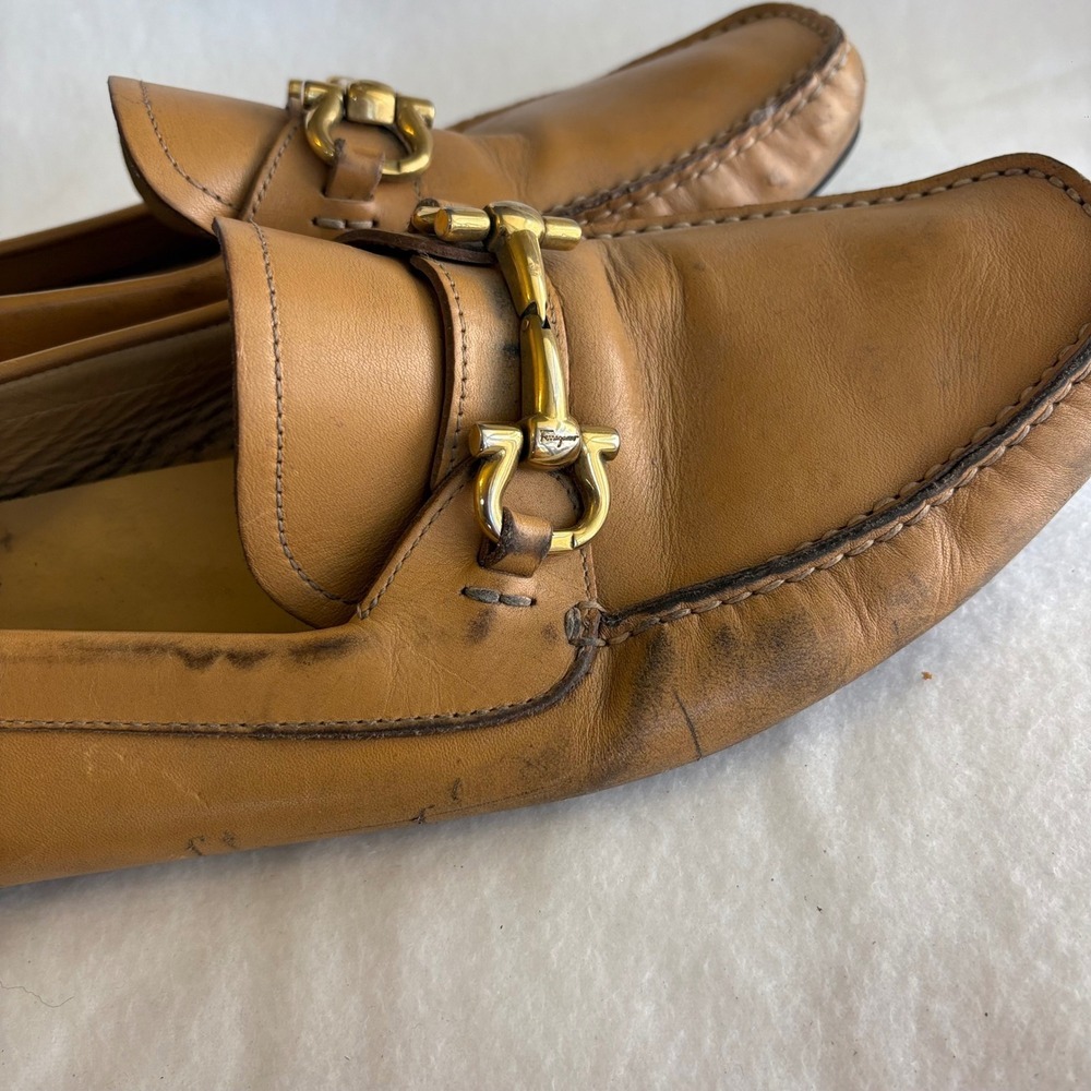 Salvatore Ferragamo Mens Gancini Bit Loafers Tan Leather Driving Shoes 9.5 EE - Picture 4 of 8